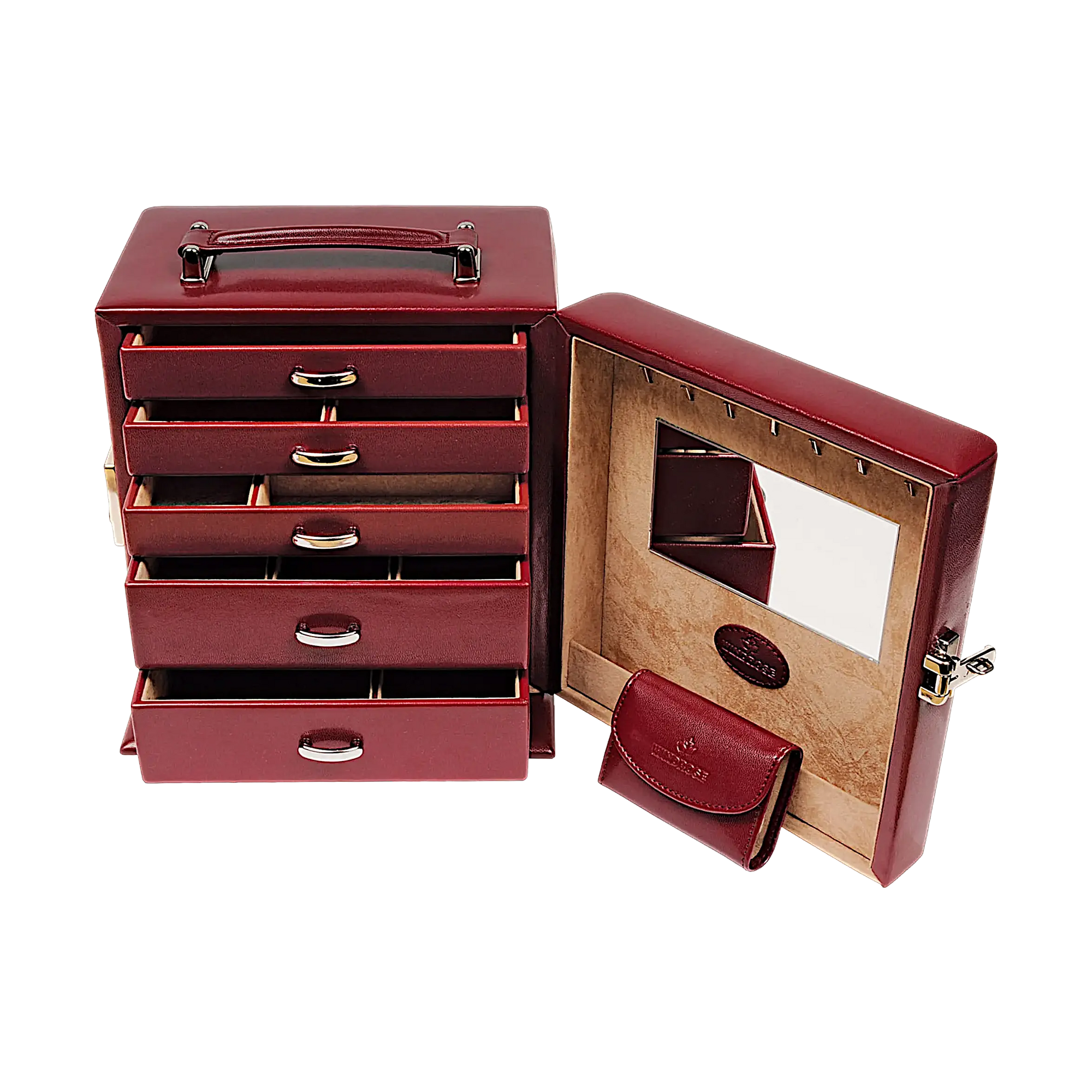 Jewelry case with integrated jewelry bag Merino / red