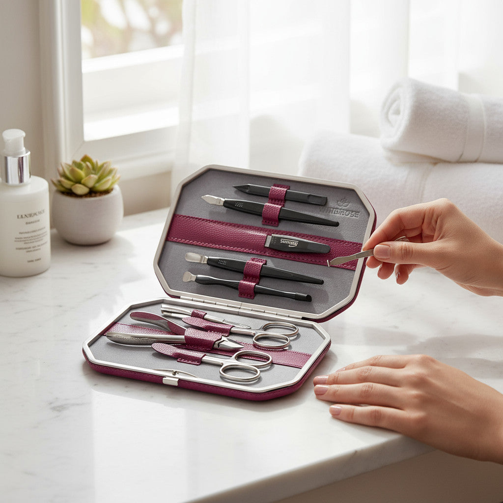 Astuccio per manicure da 10 pezzi Beluga / berry (pelle)