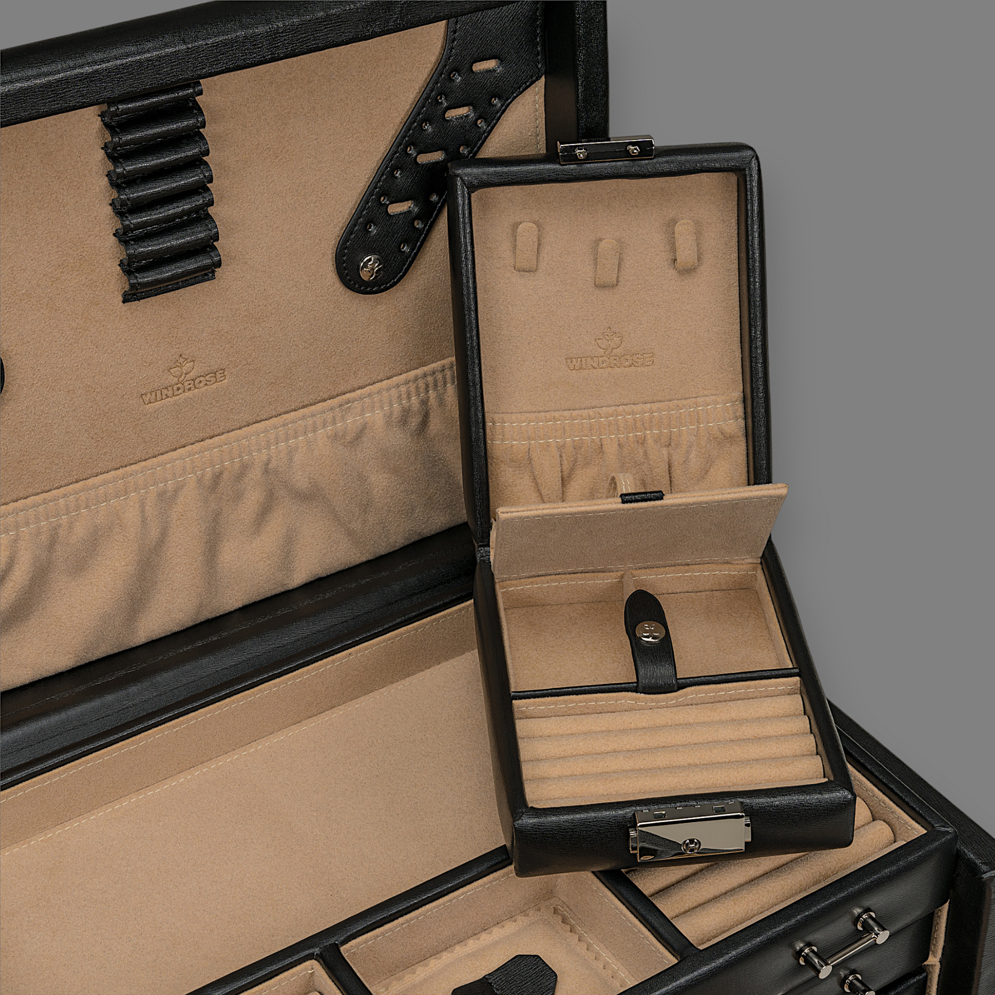 Estuche para joyas/relojes con inserción (puede utilizarse como estuche independiente) Ambiance / negro (cuero)