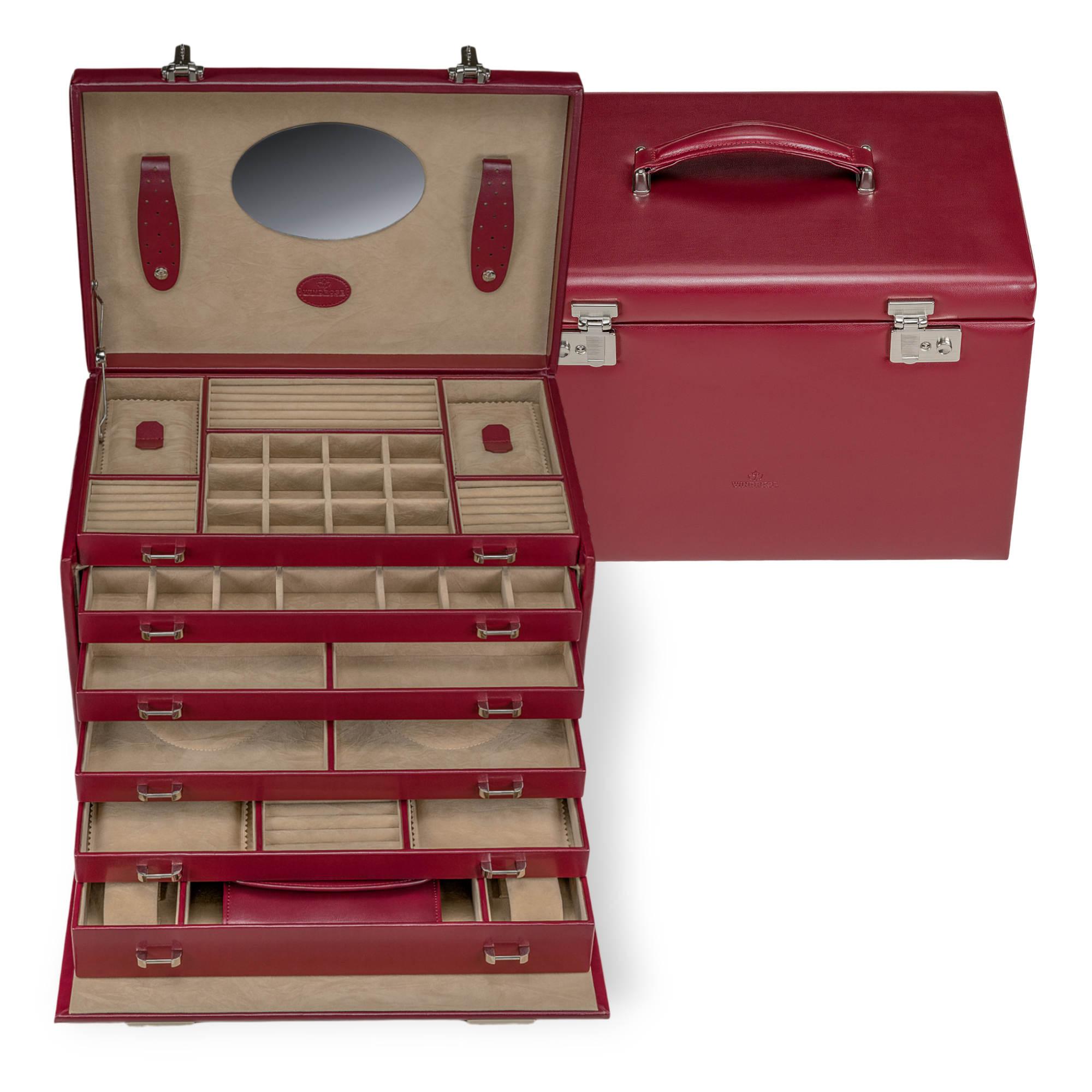 Estojo para jóias XXL com saco para jóias integrado Merino / vermelho