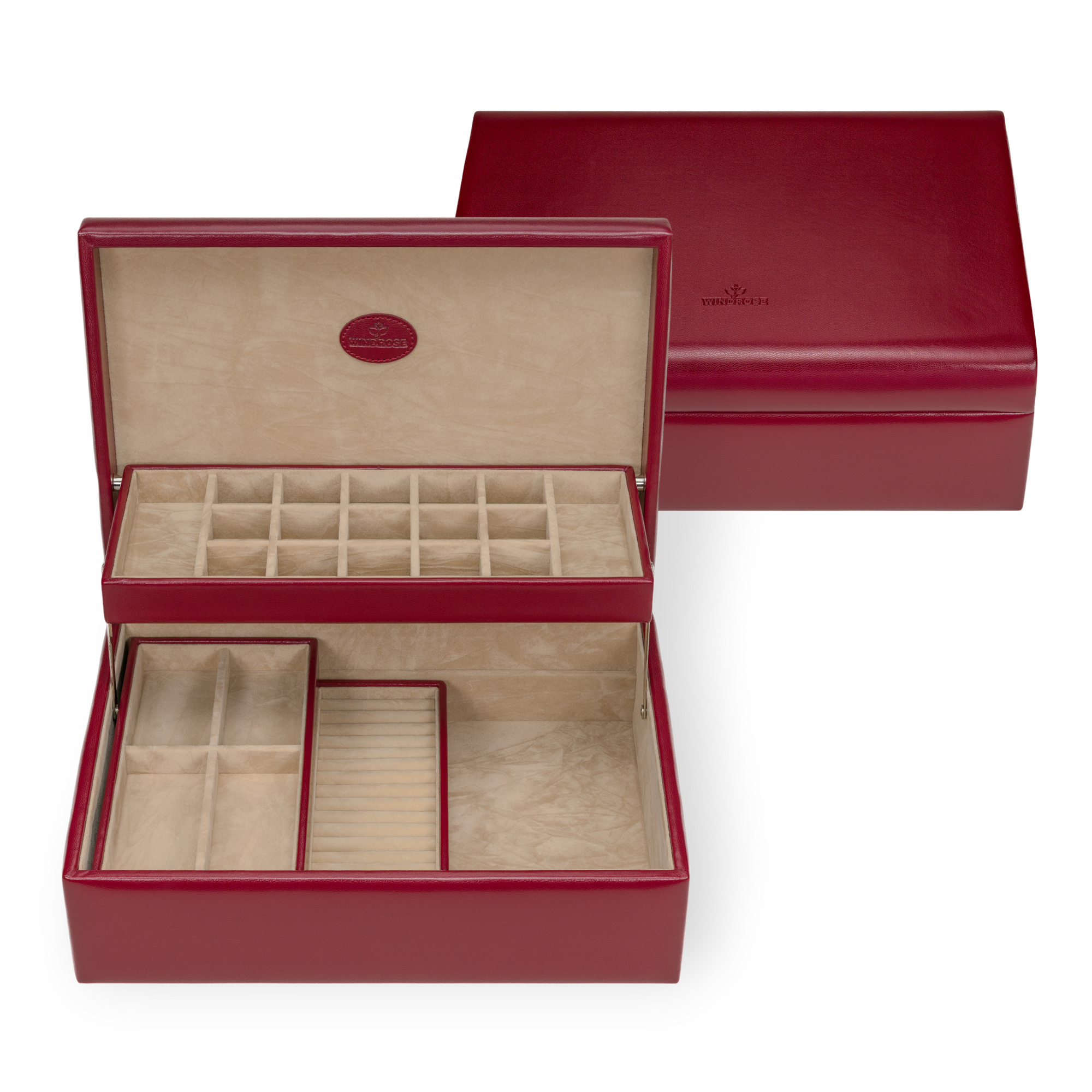 Charm box with 2 removable inserts Merino / red