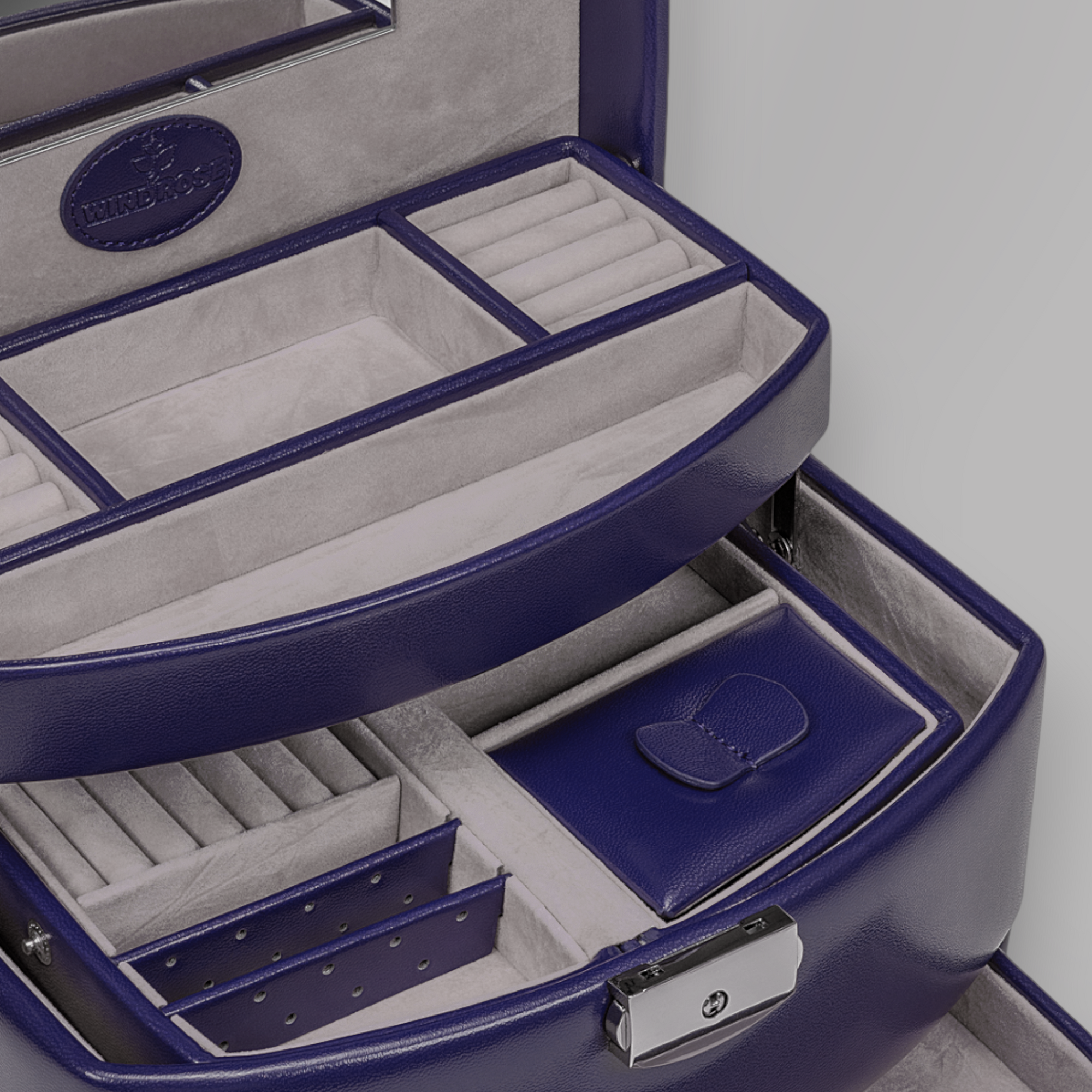 Estojo automático para jóias com encaixe de viagem Merino Moda / azul escuro