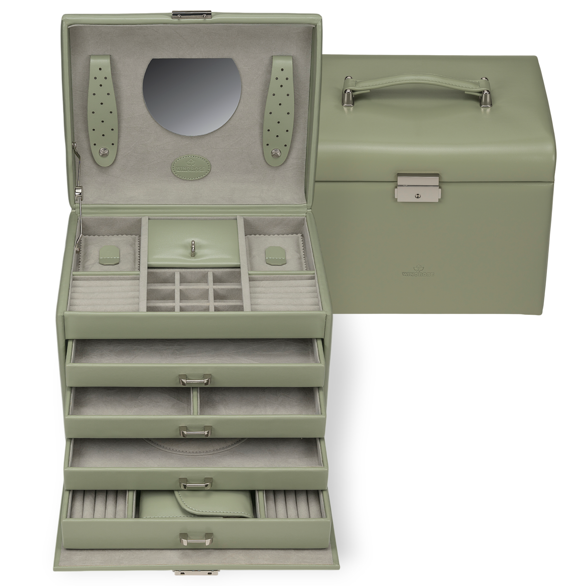 Jewelry case with integrated jewelry bag Merino Moda / sage