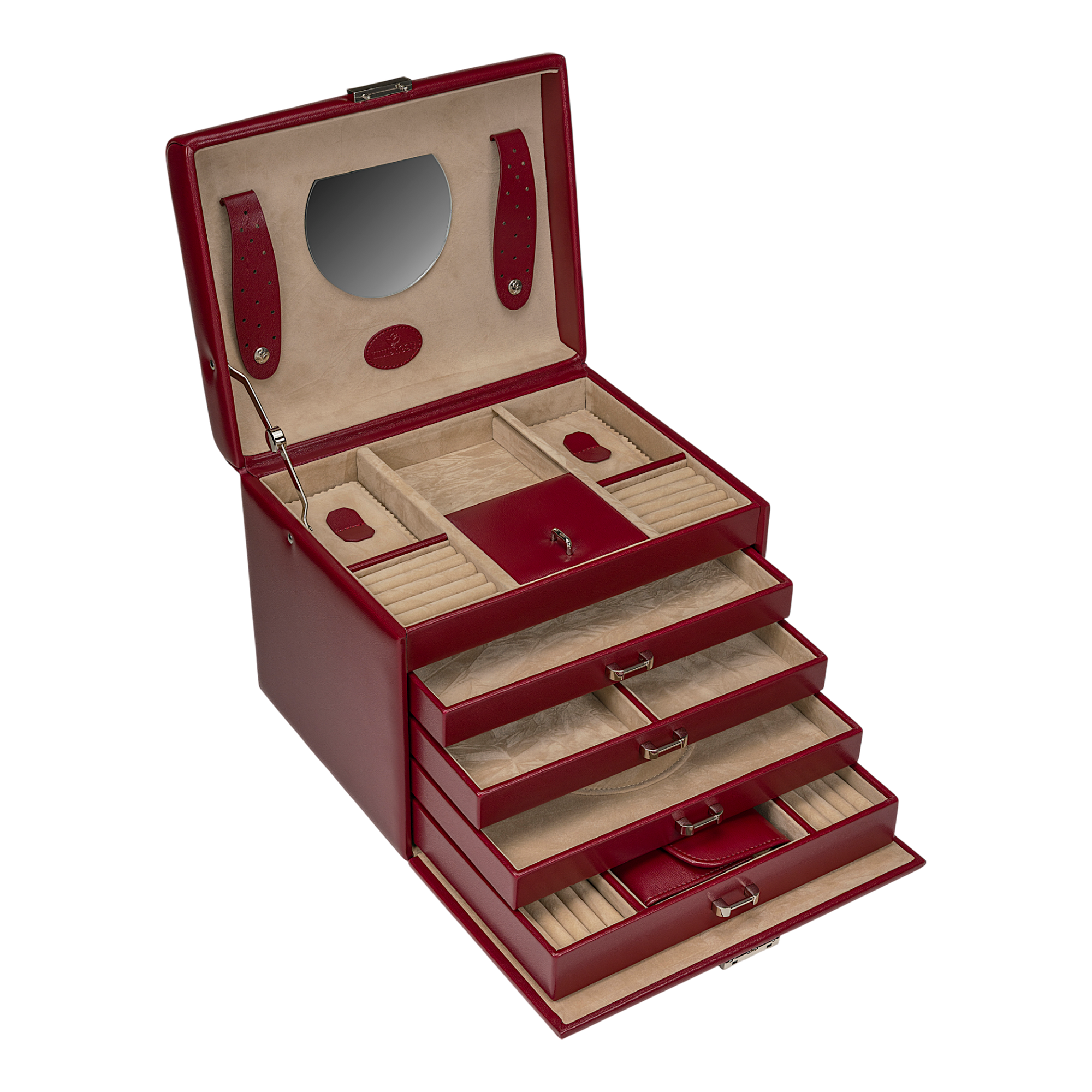 Jewelry case with integrated jewelry bag Merino / red