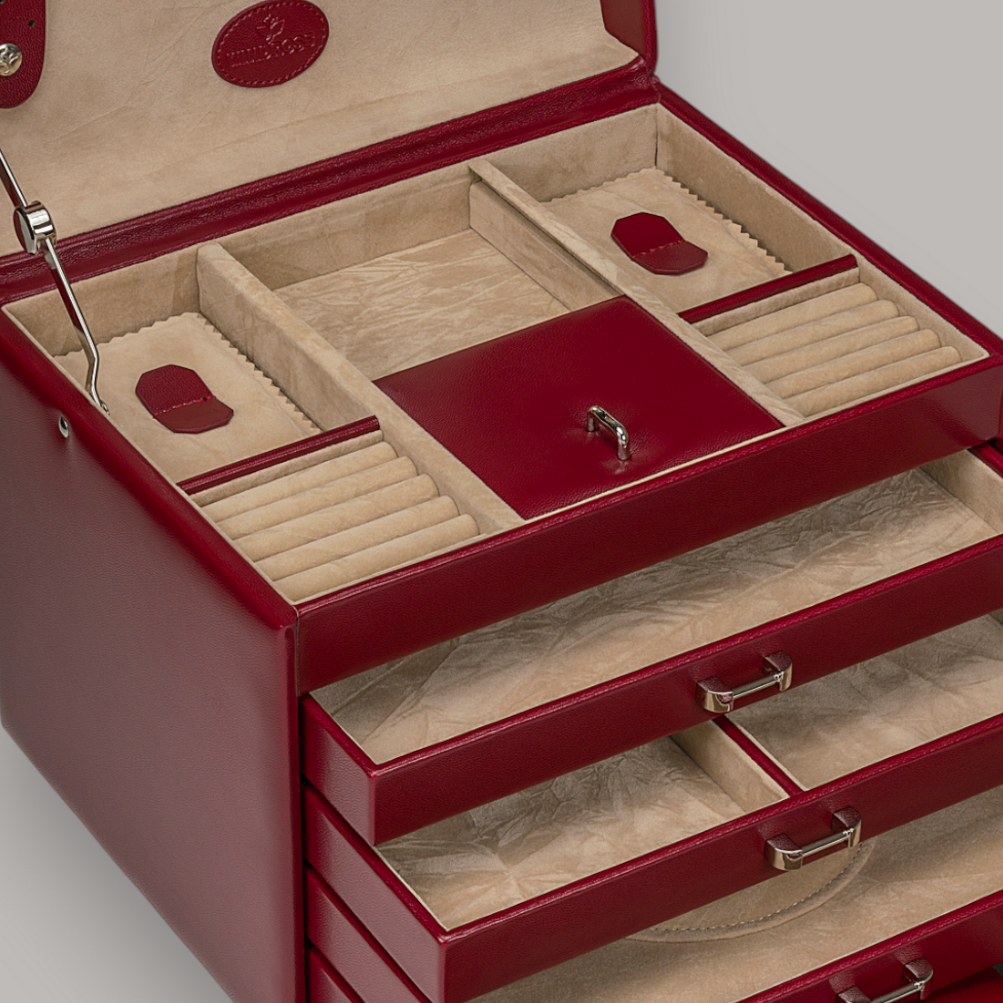 Jewelry case with integrated jewelry bag Merino / red