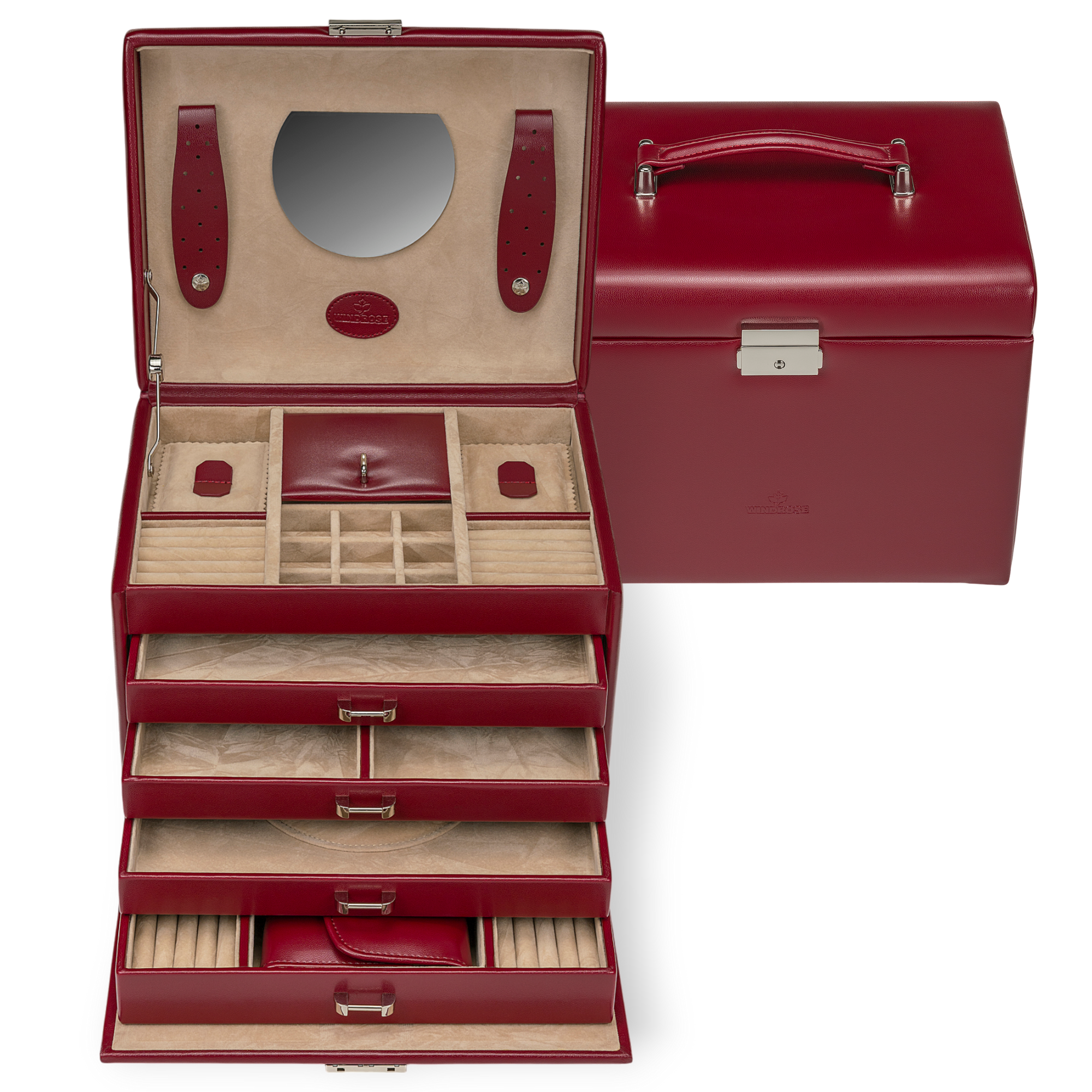 Jewelry case with integrated jewelry bag Merino / red
