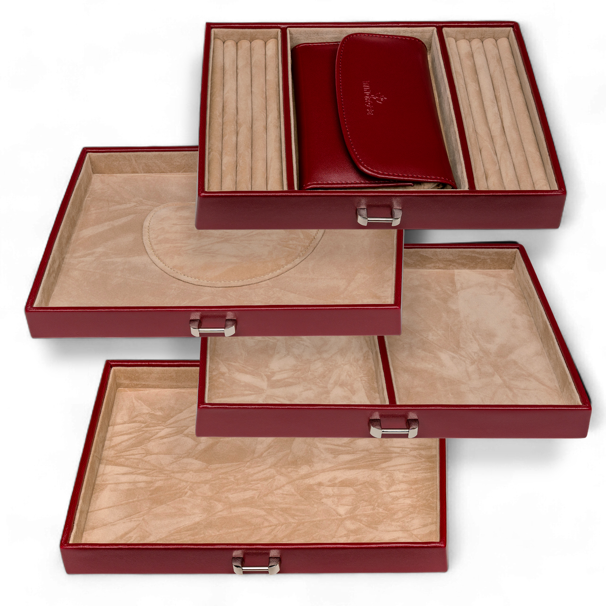 Jewelry case with integrated jewelry bag Merino / red