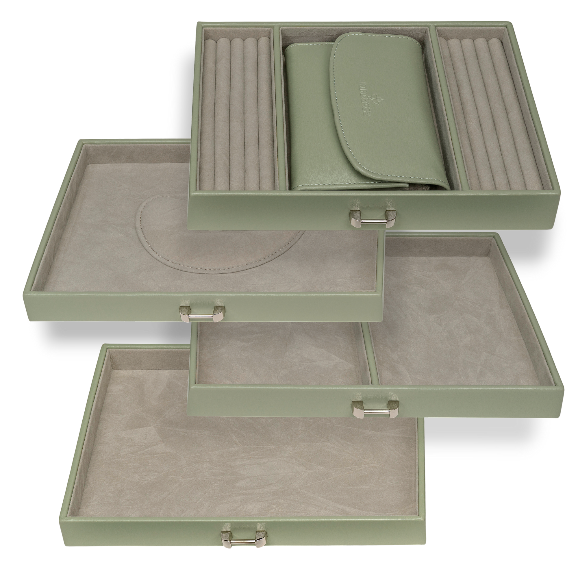 Jewelry case with integrated jewelry bag Merino Moda / sage