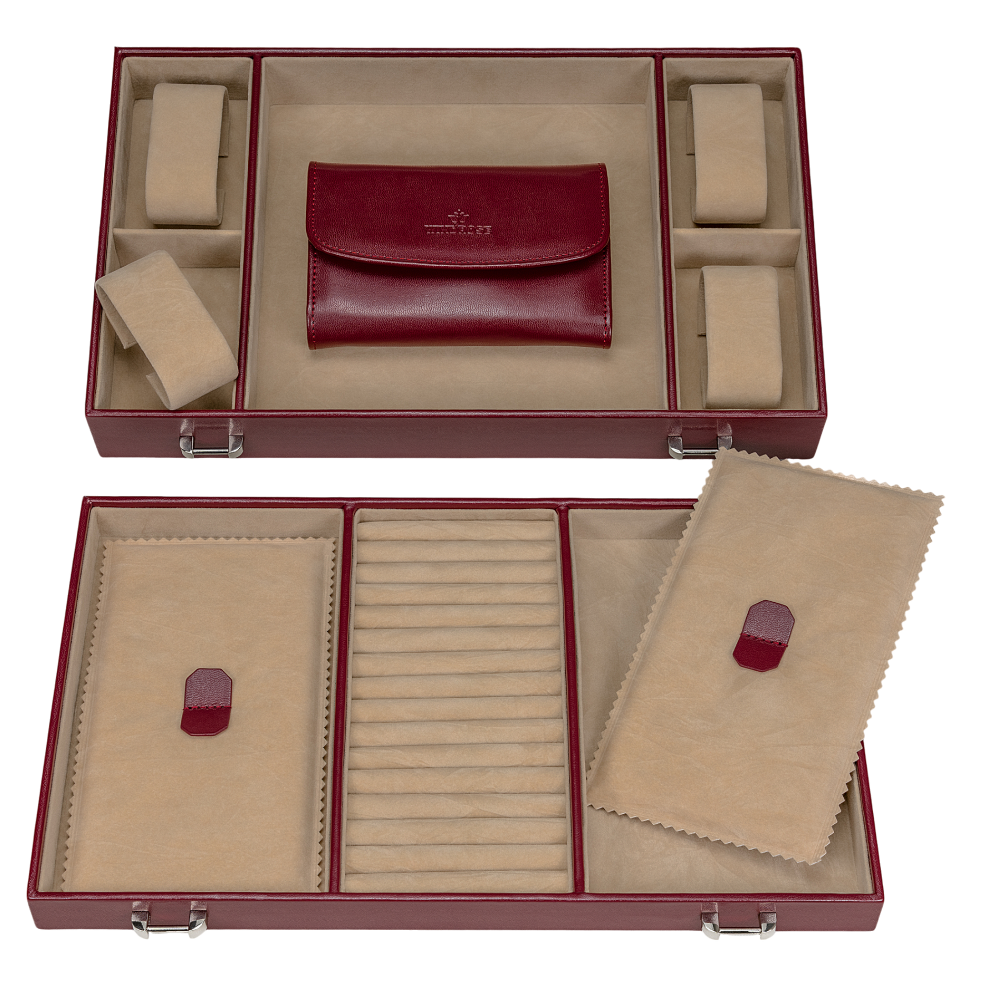 Estojo para jóias XXL com saco para jóias integrado Merino / vermelho