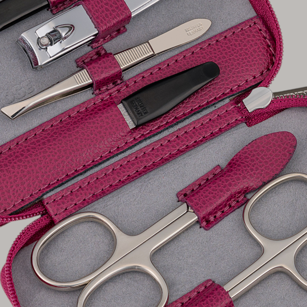 6-delige manicurekoffer Beluga / Berry (leer)